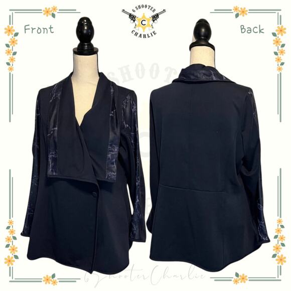 Diane Gilman Jacket Stretch Women's Size XL Blue Marble Cozy Office Casual - Picture 1 of 9